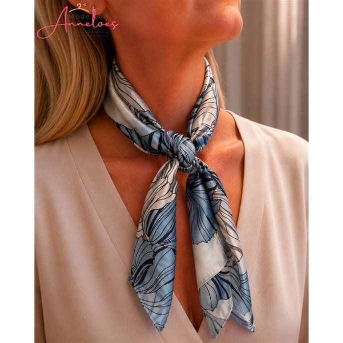 Dames sjaal korte hals sjaaltjes 533 bloemenprint blauw 